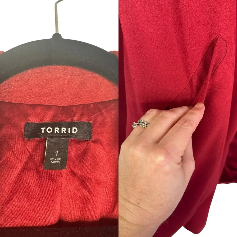 Torrid Studio Crepe Longline Blazer Single Button Breasted Long Jester Red 1X - Picture 5 of 15